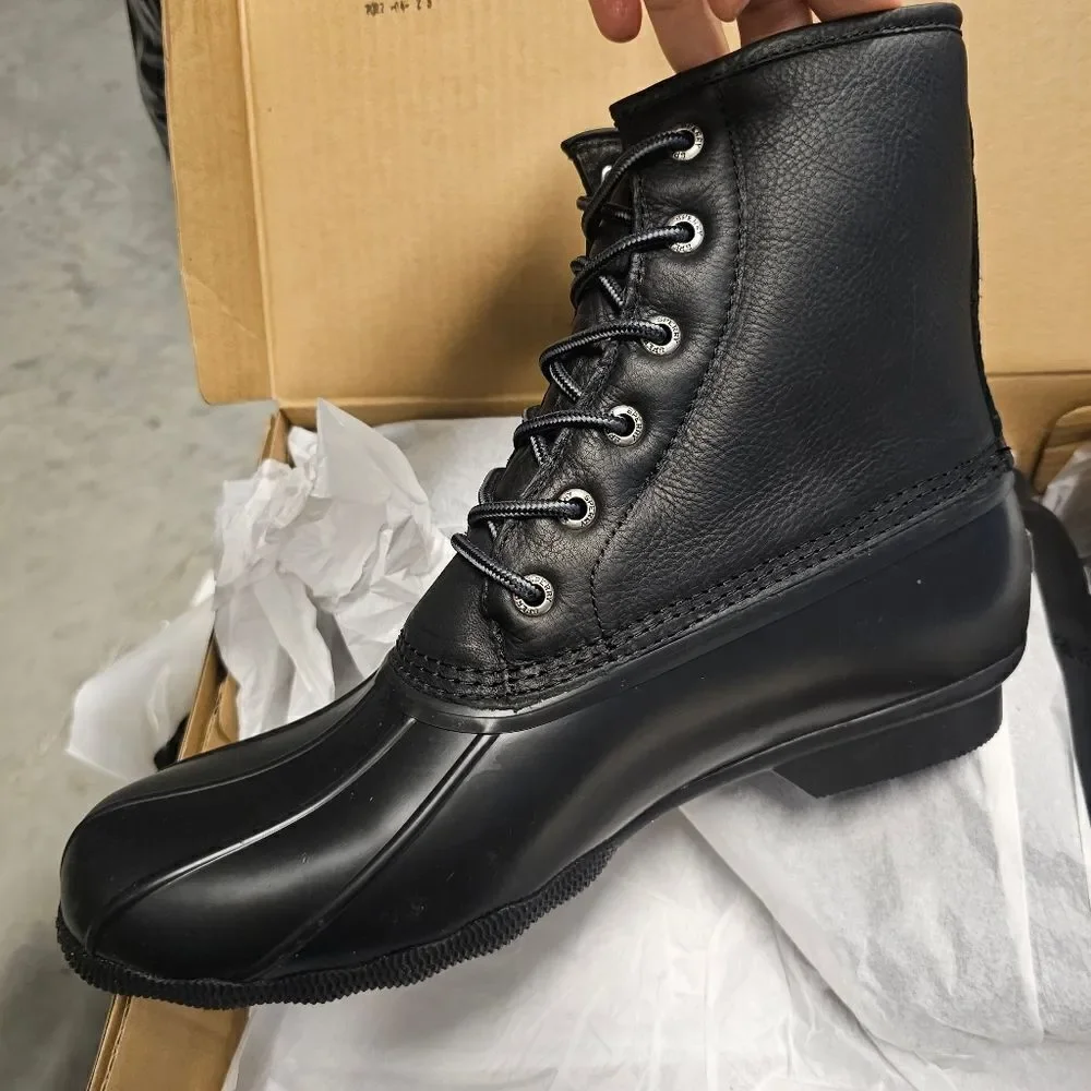 Sperry Size 11.5 M SALTWATER Black on Black Leather Duck Boots New Men's Shoes